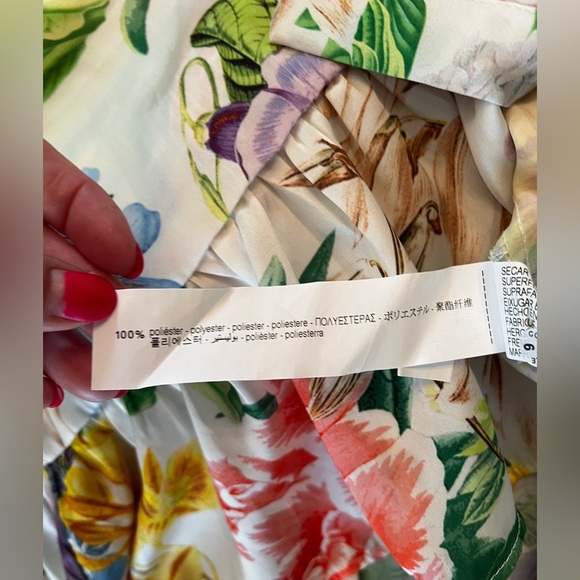 ZARA Long Sleeve Floral Button Down Dress with Front Tie Bow Satin Like Material - Picture 10 of 10